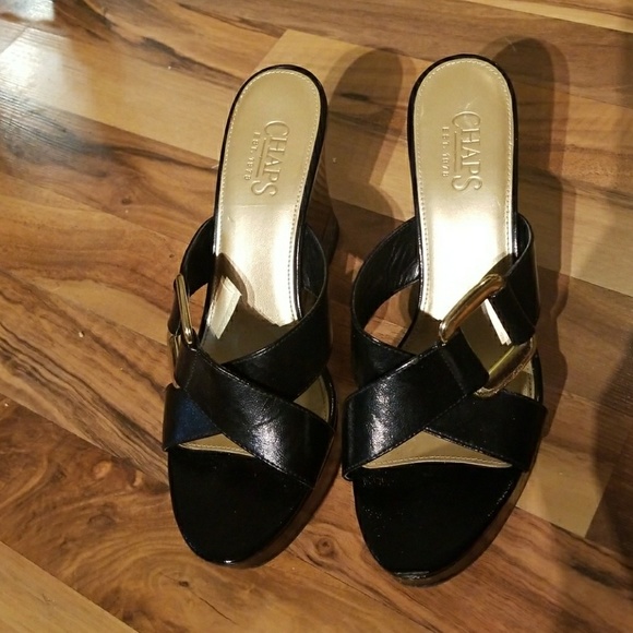 Chaps Shoes - Chaps Black Brown 8 B Open Toe Wedges Shoes